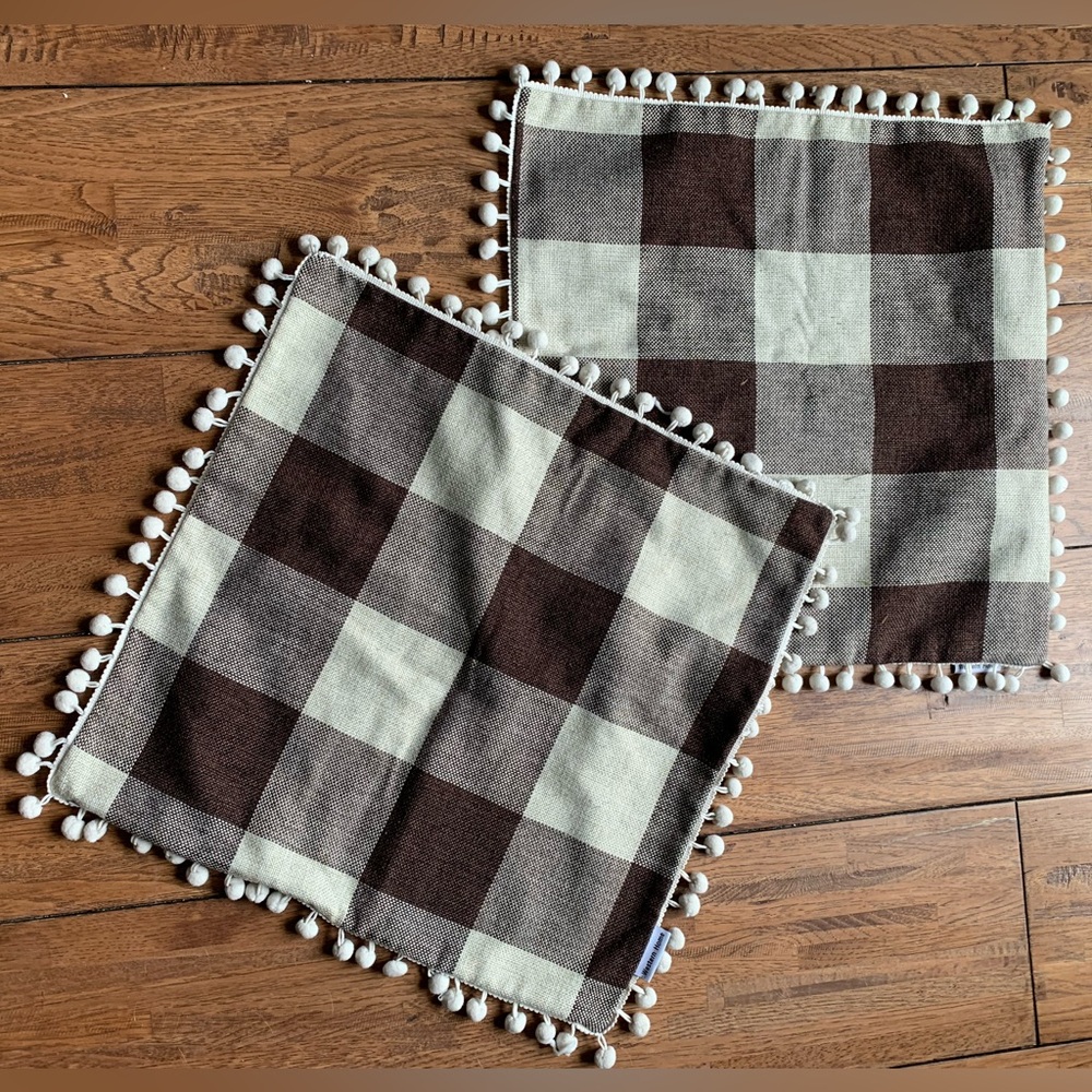 WESTERN HOME | Set of 2 | Brown and Taupe Buffalo Check Pillow Covers